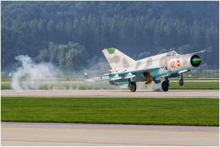 KPAAF Mikoyan-Gurevich MiG-21 lands after its display
